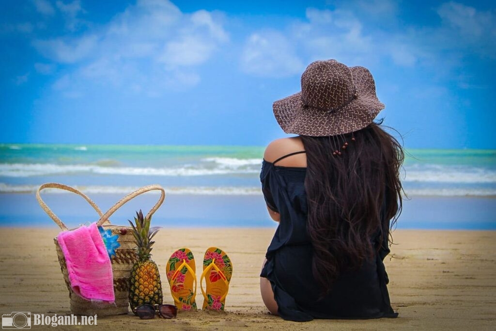 cô gái, túi, tông, bãi biển